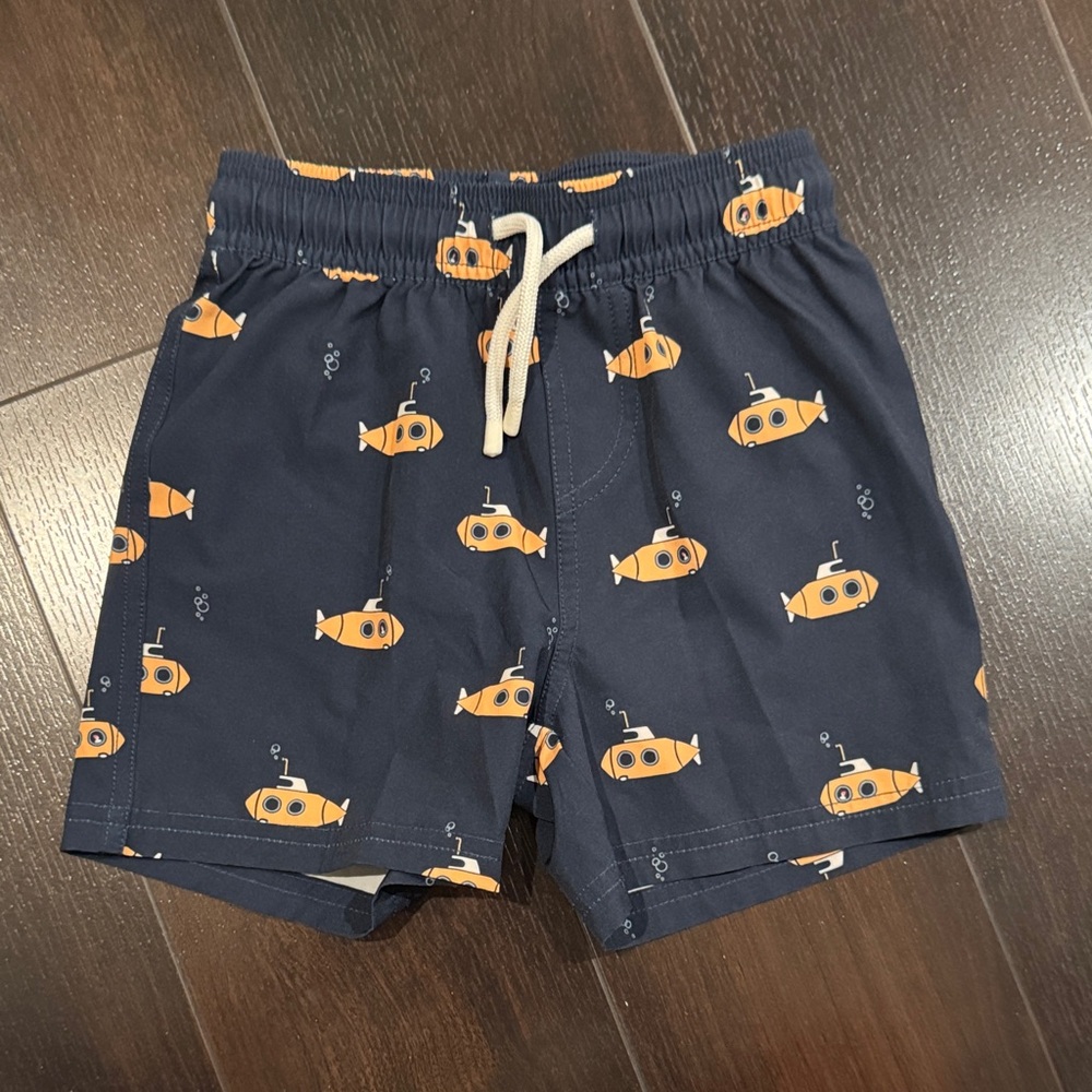 Petit Lem Navy Submarine Print Kids Swim Trunks